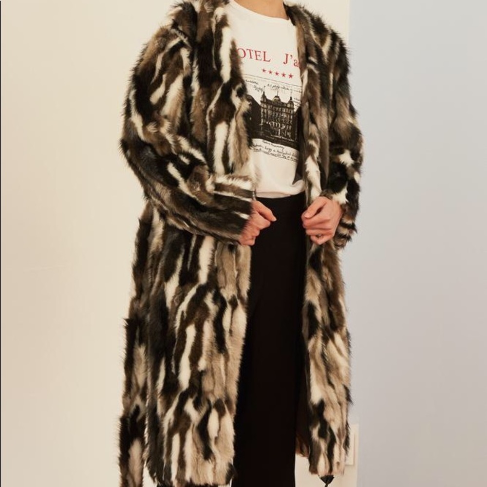 Front row shop faux fur contrast coat never worn